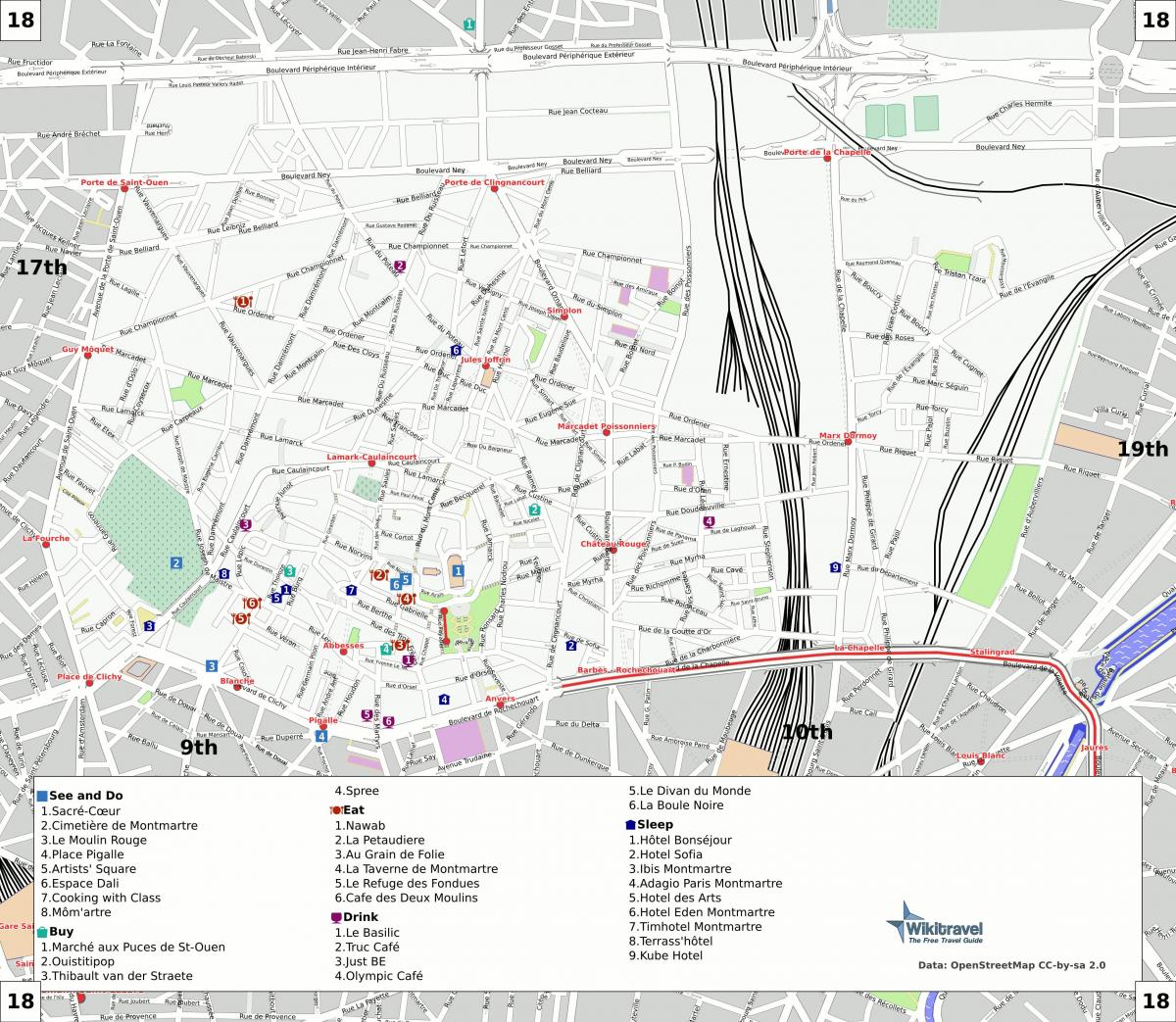 Karte des 18ten arrondissement von Paris