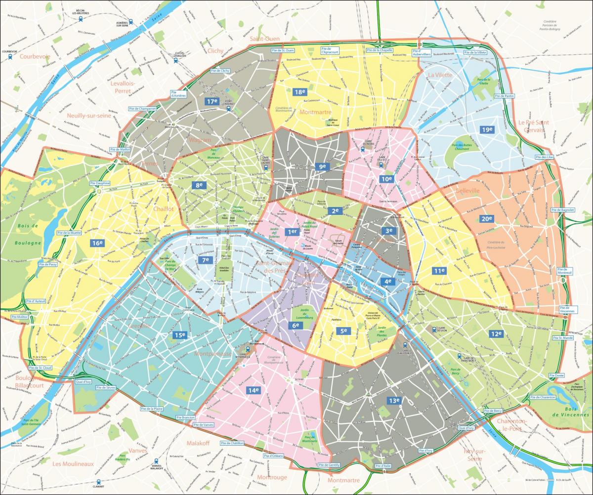 Karte des arrondissements von Paris