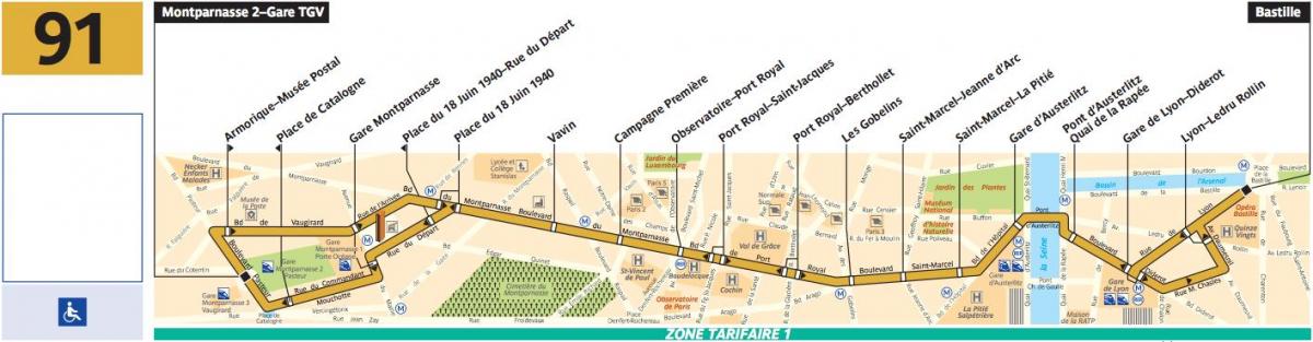 Karte der bus-Paris-Linie 91