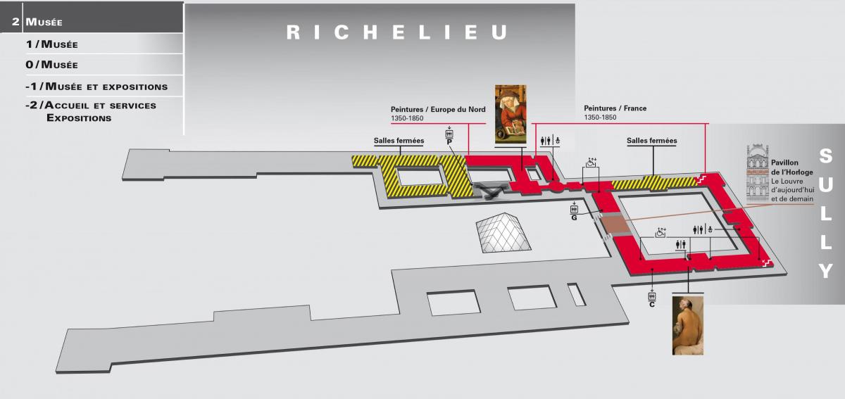 Karte des Museums des Louvre, Ebene 2