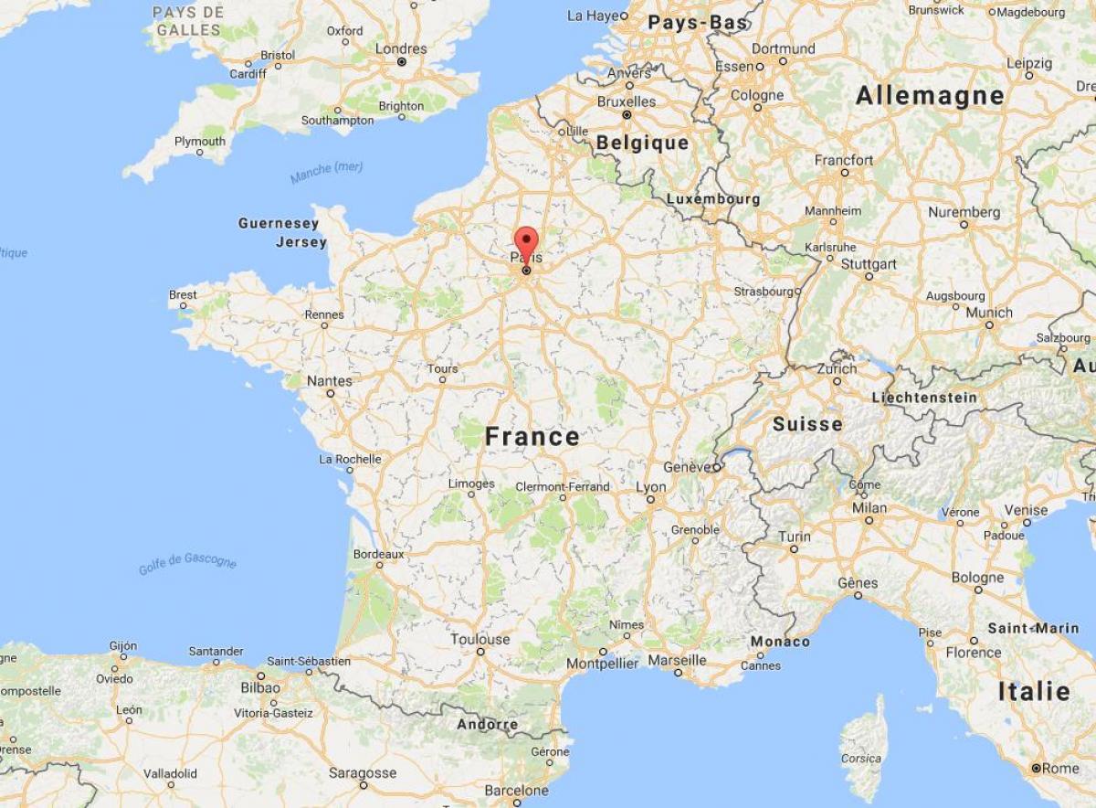 Karte von paris auf der Karte von Frankreich