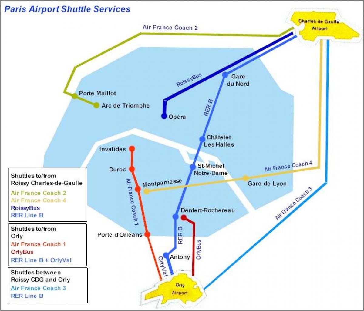 Karte von Paris airport shuttle