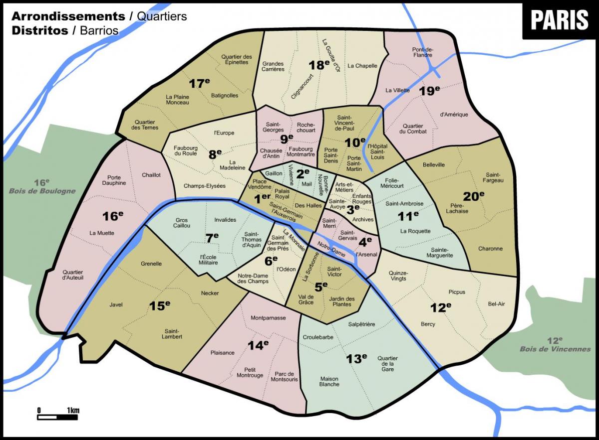Karte von Paris Nachbarschaften