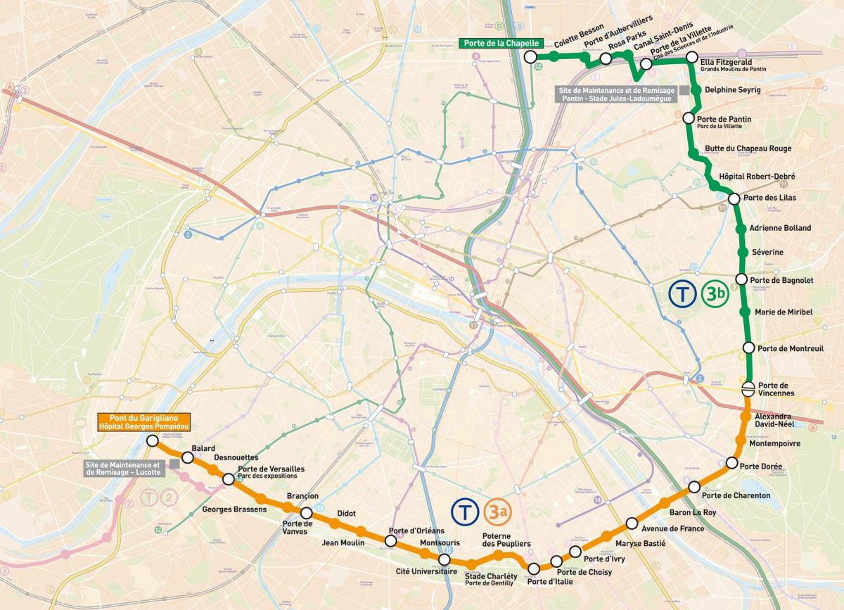 Karte der Pariser Straßenbahnen