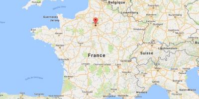 Karte von paris auf der Karte von Frankreich