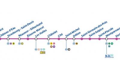 Karte von Paris U-Bahn-Linie 4