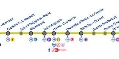 Karte von Paris U-Bahn-Linie 9