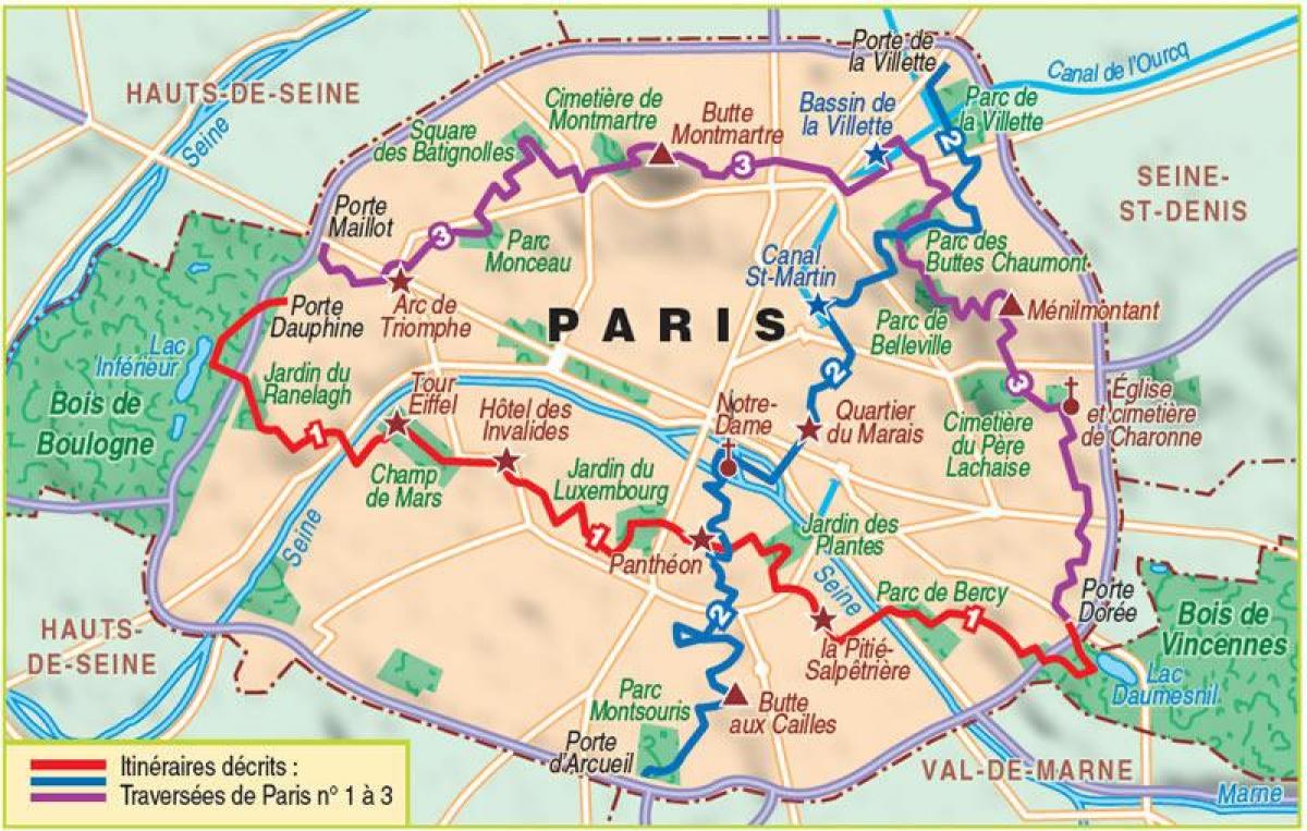 Karte von Paris Wandern