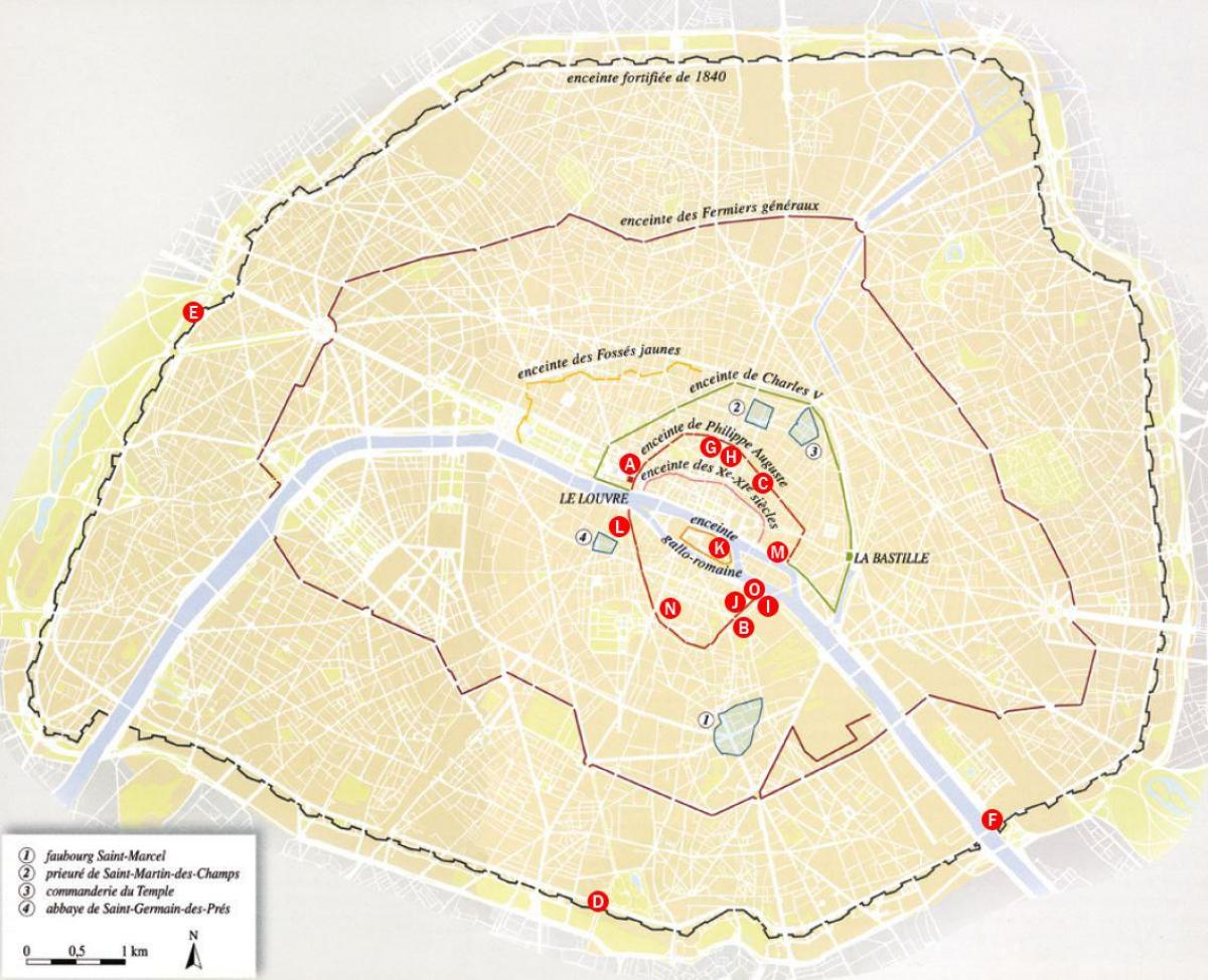 Karte der Stadtmauern von Paris